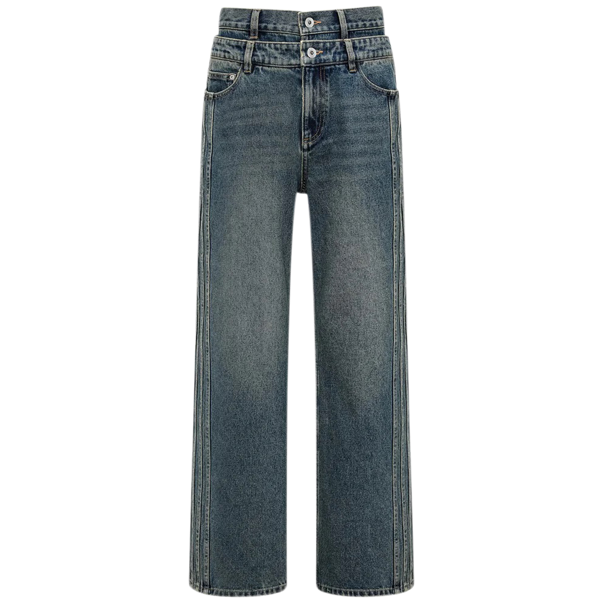 Denim Seaming Double Waist Pants