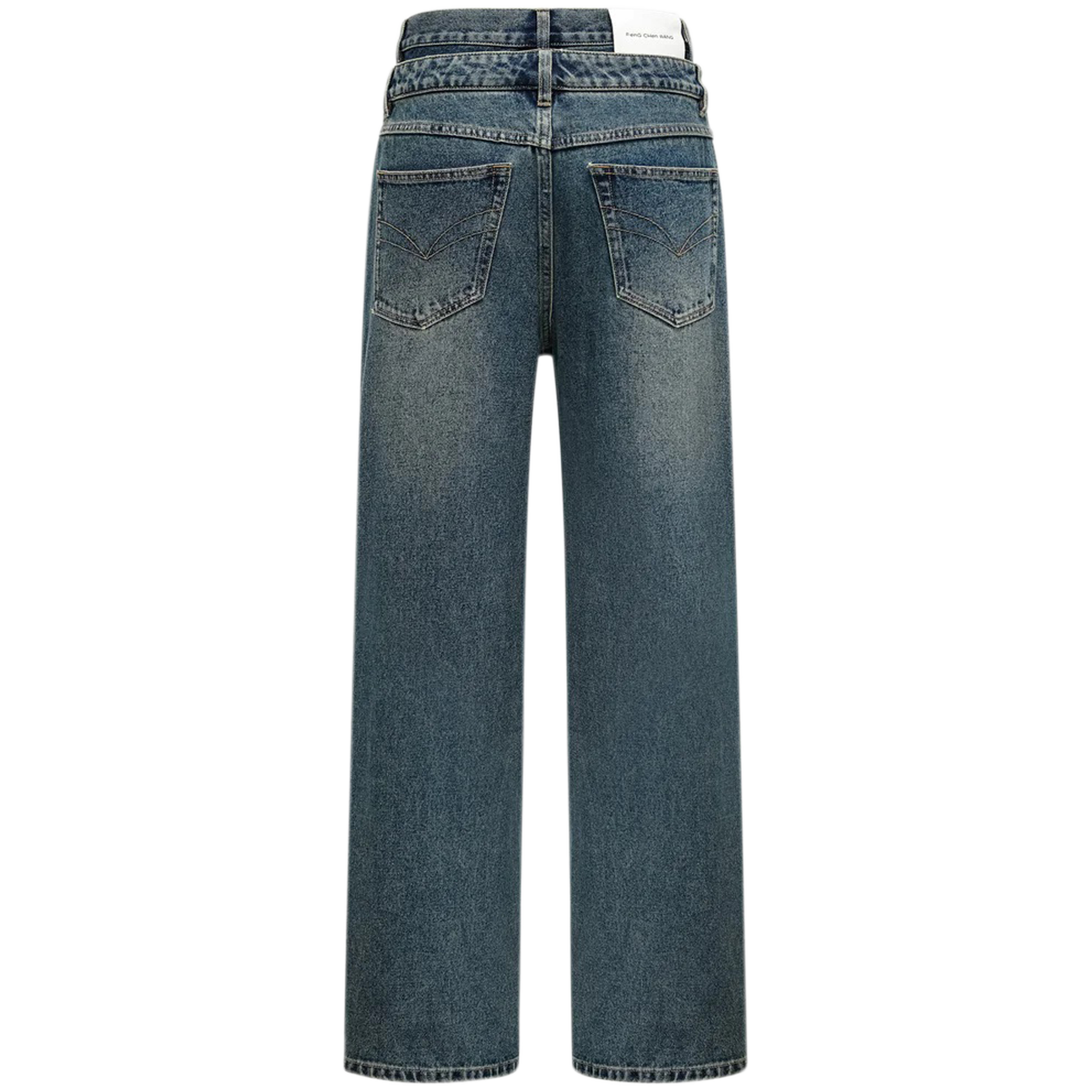 Denim Seaming Double Waist Pants